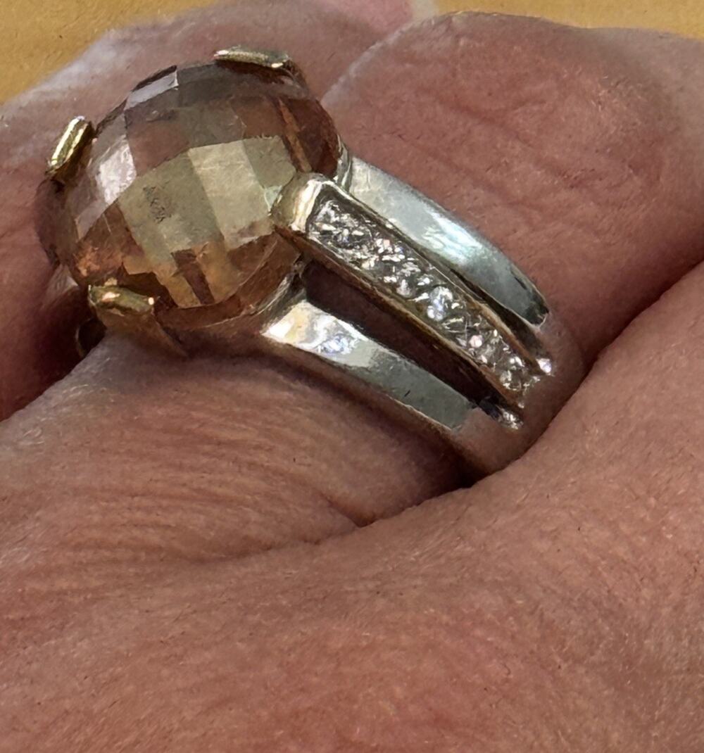 Vintage 925 Sterling Silver Champagne Quartz Statement Cocktail Ring Size 9.5